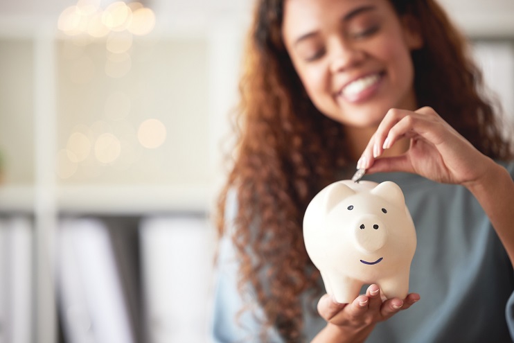 savings piggy bank woman